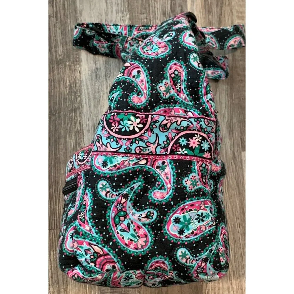 Faith Hope Love Shoulder Bag Black Paisley Floral Quilted Multi-Pocket Purse Zip - Picture 5 of 16